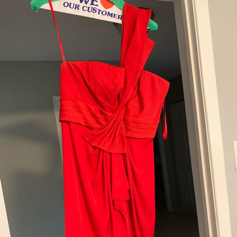 Red one shoulder cocktail dress by BCBG